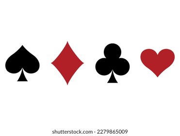 Playing card suit symbol set - four shapes of Hearts, Spades, Clubs and Diamonds symbols, vector illustration isolated on white background