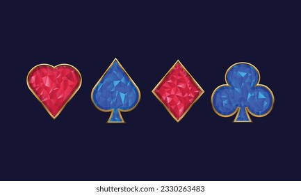 Playing card suit symbols with diamond texture. Poker, Casino icons. Hearts, Spades, Diamonds, Clubs. Vector illustration