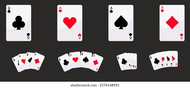 Playing card suits: clubs, spades, diamonds, hearts. Poker game. Vector illustration.