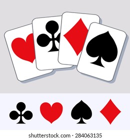 Playing card suits. Design for logo, t-shirt, ads etc., supplemented by its elements.