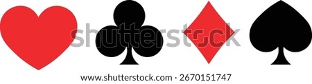 Playing Card Suits Graphic Set, Vector Icons of Card Suits, 
Casino Gambling Symbols, Heart, Club, Diamond, Spade Illustration.