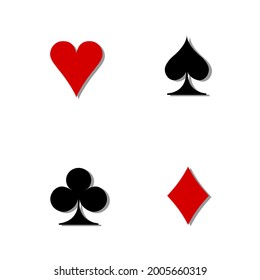 Juego de palos de cartas conjunto de iconos, juego de cartas de póquer palos símbolos - Spades Hearts Diamonds and Clubs iconos