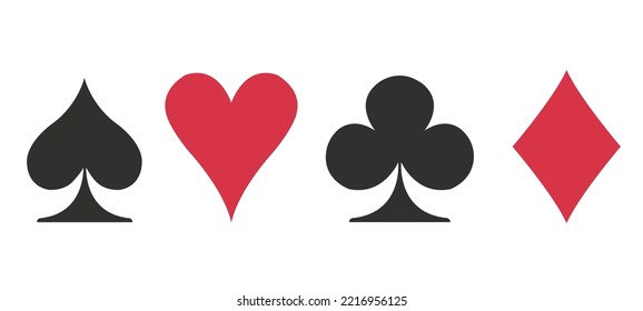 Playing card suits icon set. Casino symbols. Vector illustration isolated on white.card icon. spades hearts diamonds clubs icon. cards game. fun game card.