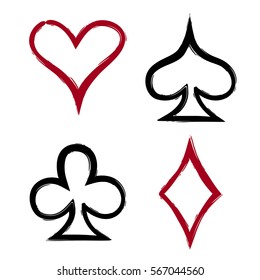 Playing card suits, icon, symbol set hand drawing. JPG include isolated path