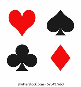 Playing card suits isolated on white background. Spade, diamond, heart and club. Vector