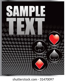 playing card suits on black halftone banner