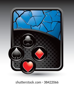 playing card suits on blue cracked background