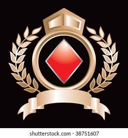 playing card suits on gold royal crest