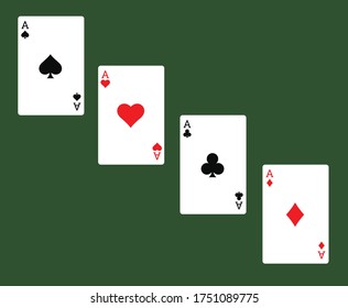 playing card suits on green background. playing card for rummy and poker.