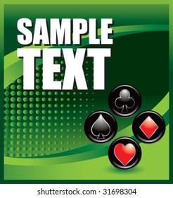 playing card suits on green halftone banner