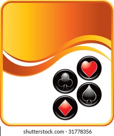 playing card suits on orange wave background