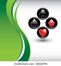 playing card suits on vertical green wave background