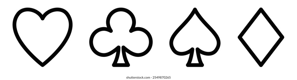 Playing card suits outline vector icon. Editable stroke.