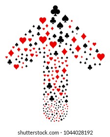 Playing Card Suits pattern organized in the figure of ahead motion arrow. Forward movement arrow composition constructed from playing card suits items.