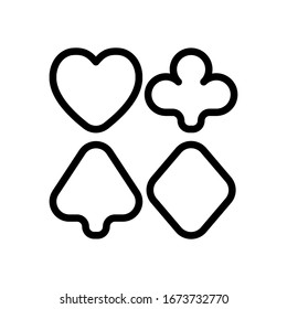 Playing card suits, poker club, outline design. Black icon on white background