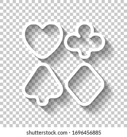 Playing card suits, poker club, outline design. White icon with shadow on transparent background