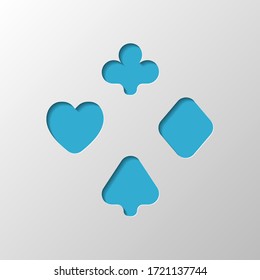 Playing card suits, poker club. Paper design. Cutted symbol with shadow