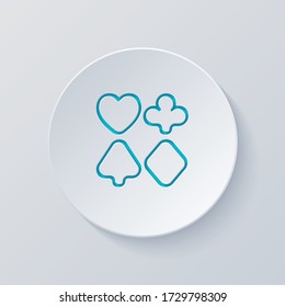 Playing card suits, poker club, outline design. Cut circle with gray and blue layers. Paper style