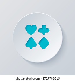 Playing card suits, poker club. Cut circle with gray and blue layers. Paper style