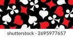Playing card suits seamless pattern on black. Crayon drawn poker card suits background. Vector poker style wallpaper. Funky casino symbols vector illustration.