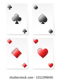 Playing Card Suits set. Four card with symbols. Vector illustration