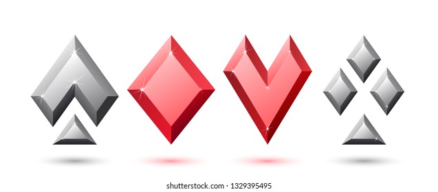 Playing Card Suits set. Four crystal symbols. Vector illustration