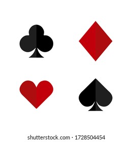 Playing card suits:  spade, diamond, heart and club. Vector icons set isolated on white background.