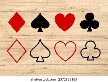 Playing Card Suits Vector Set - Hearts, Spades, Diamonds, Club EPS vector, Poker signs, Stock illustration