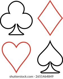 Playing Card Suits Vector – Spade, Heart, Diamond, Club Icons for Cricut, Stickers, and Casino Projects