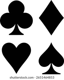 Playing Card Suits Vector – Spade, Heart, Diamond, Club Icons for Cricut, Stickers, and Casino Projects