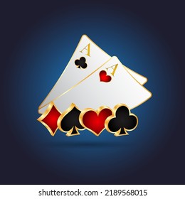 Playing card symbols with golden outline, gambling background, vector illustration.