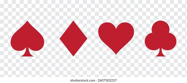 Playing Card Symbols. Isolated on transparent background. Cards symbols. Diamonds, hearts, clubs, spades symbol or sign set.