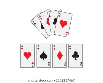 Reproduzindo Símbolos de Cartas. Cartão de Poker Terno de Copas, Clubes, Espadas e Diamantes no Fundo Branco