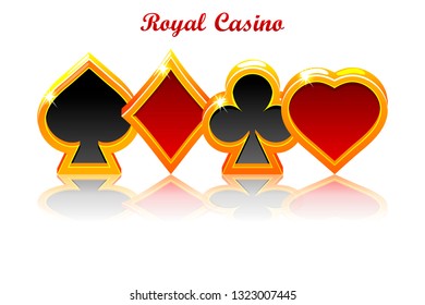Playing Card Symbols and reflection objects on white background. Vector Suit of playing cards. Vector illustration symbols isolated. Icons on separate layers.