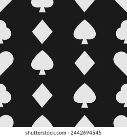 Playing card symbols seamless pattern. Black and white. For wrapping paper, gifts, prints, textiles. Herz, karo, pik, kreuz