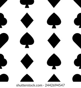 Playing card symbols seamless pattern. Black and white. For wrapping paper, gifts, prints, textiles. Herz, karo, pik, kreuz