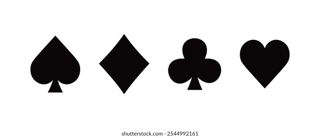 Playing card symbols. Suit deck of playing cards on white background. Diamonds, hearts, clubs, spades icons vector set.