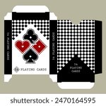 Playing card tuck box template design with suit symbols and chess background in modern style. Vector illustration.