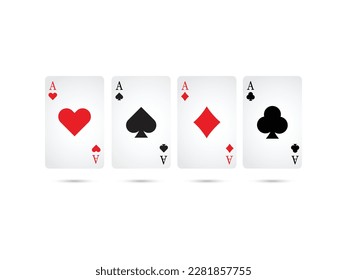 Playing card Vector hand drawn aces playing cards.Vector illustration.Vector red and black suits, leisure hobby entertainment gambling game fortune card to play.isolated on white background.