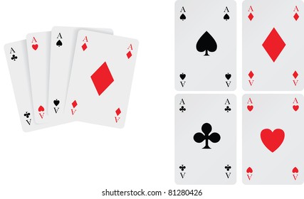 playing card winning hand of aces and cards individually