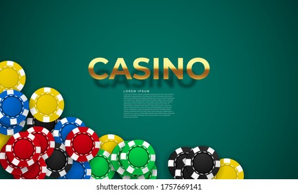 Playing card. Winning poker hand casino chips flying realistic tokens for gambling, cash for roulette or poker,