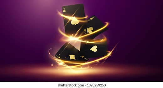 Playing card. Winning poker hand casino chips flying realistic tokens for gambling, cash for roulette or poker,