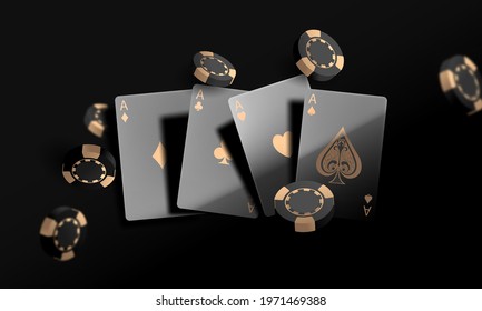 Playing card. Winning poker hand casino chips flying realistic tokens for gambling, cash for roulette or poker,