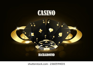 Playing card. Winning poker hand casino chips flying realistic tokens for gambling, cash for roulette or poker. Vector.