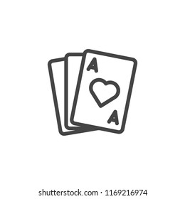 Playing cards and ACE contour icon. Casino symbol. Gambling club sign. Poker, preference, solitaire line label. Cartomancy, fortune-telling concept linear logo. Vector illustration isolated