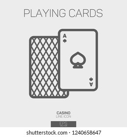 Playing cards ace spade suit line icon