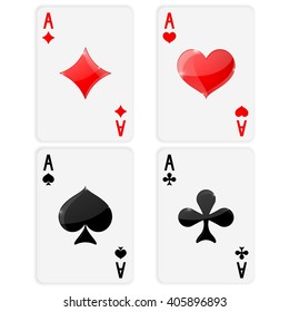 Playing cards. Ace of spades, clubs, hearts, diamonds. Card suits. Vector illustration on white background