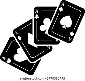 Playing cards aces black and white vector illustration. Gambling game, poker, casino jackpot entertainment stuff. Cartoon illusionist or magician focus trick accessories. Magic illusion stuff isolated
