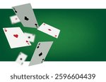 Playing cards. Aces of different suits. Vector 3d illustration isolated on green background.