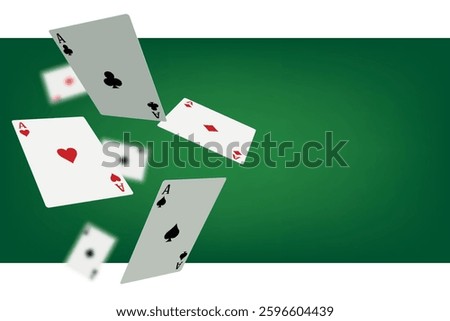 Playing cards. Aces of different suits. Vector 3d illustration isolated on green background.